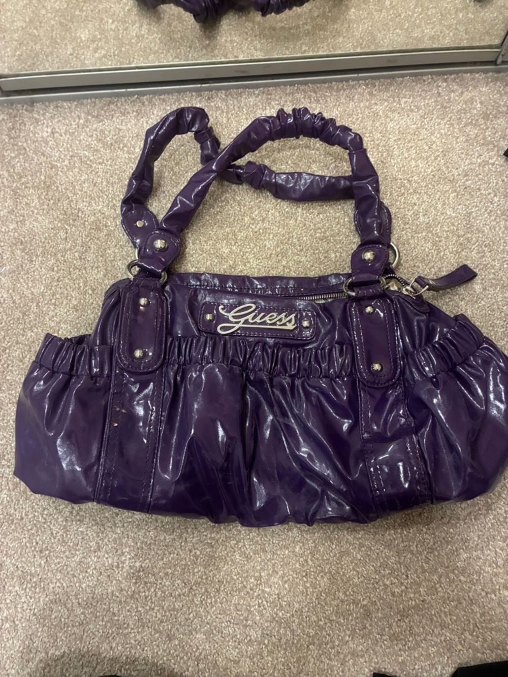 Vintage Guess Shiny Deep Purple Ruched Shoulder Bag